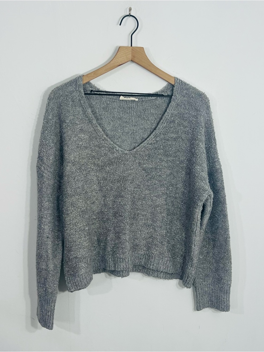 Double Zero Gray Chunky Knit V-Neck Long Sleeve Sweater Spicy Small Cozy Top